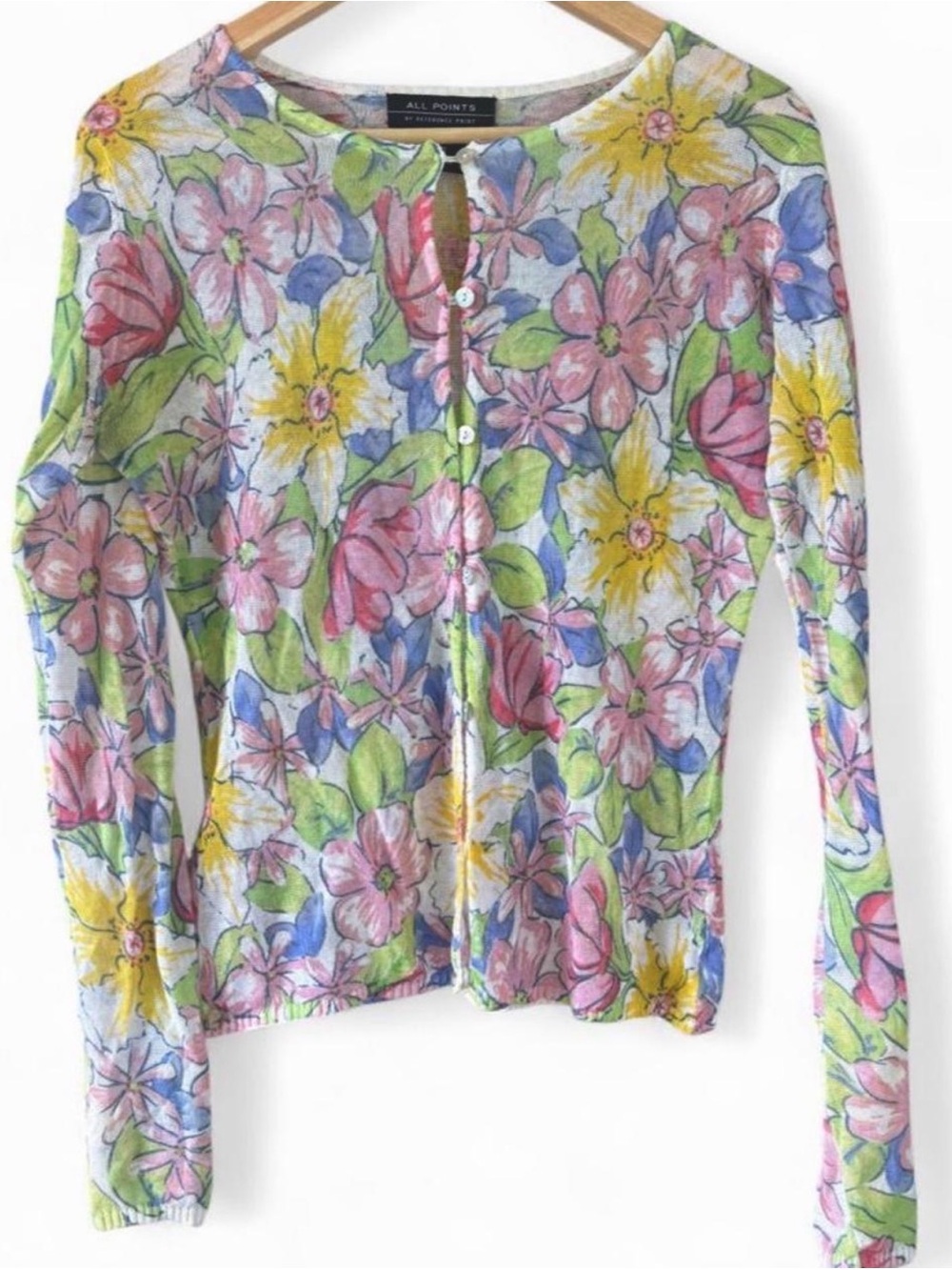 Vintage Delicate Pastel Floral Long Sleeve Button up Cardigan